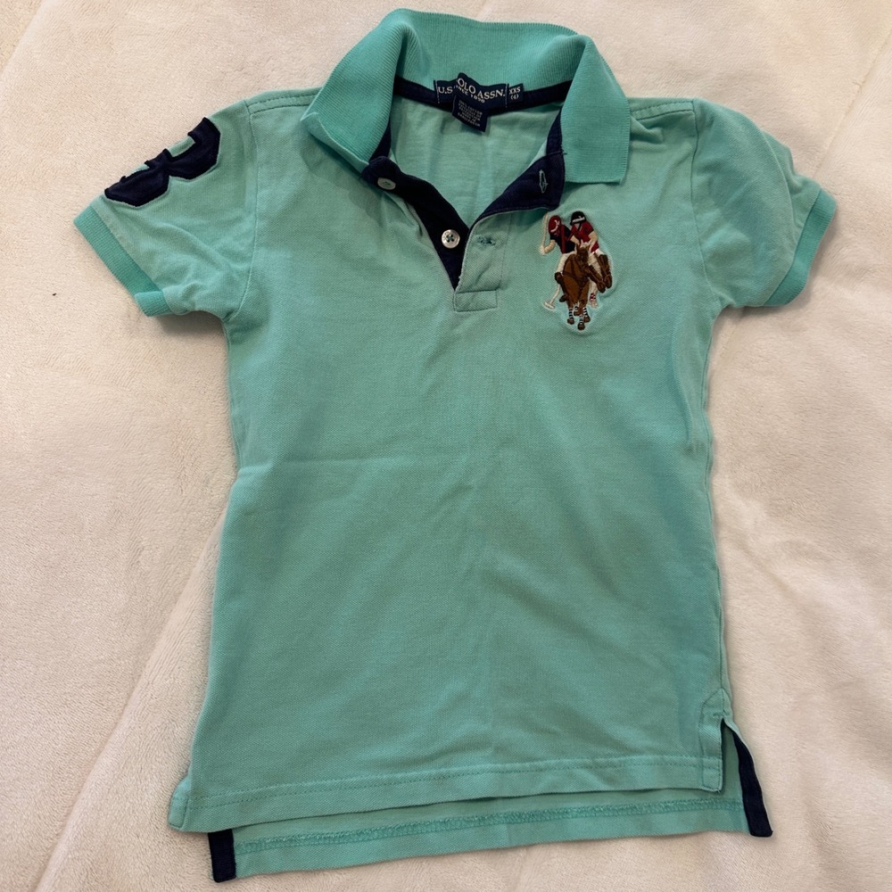US Polo Assn Polo Shirt Green Aqua Short Sleeve Number 3 Logo Boys XXS‎ 4